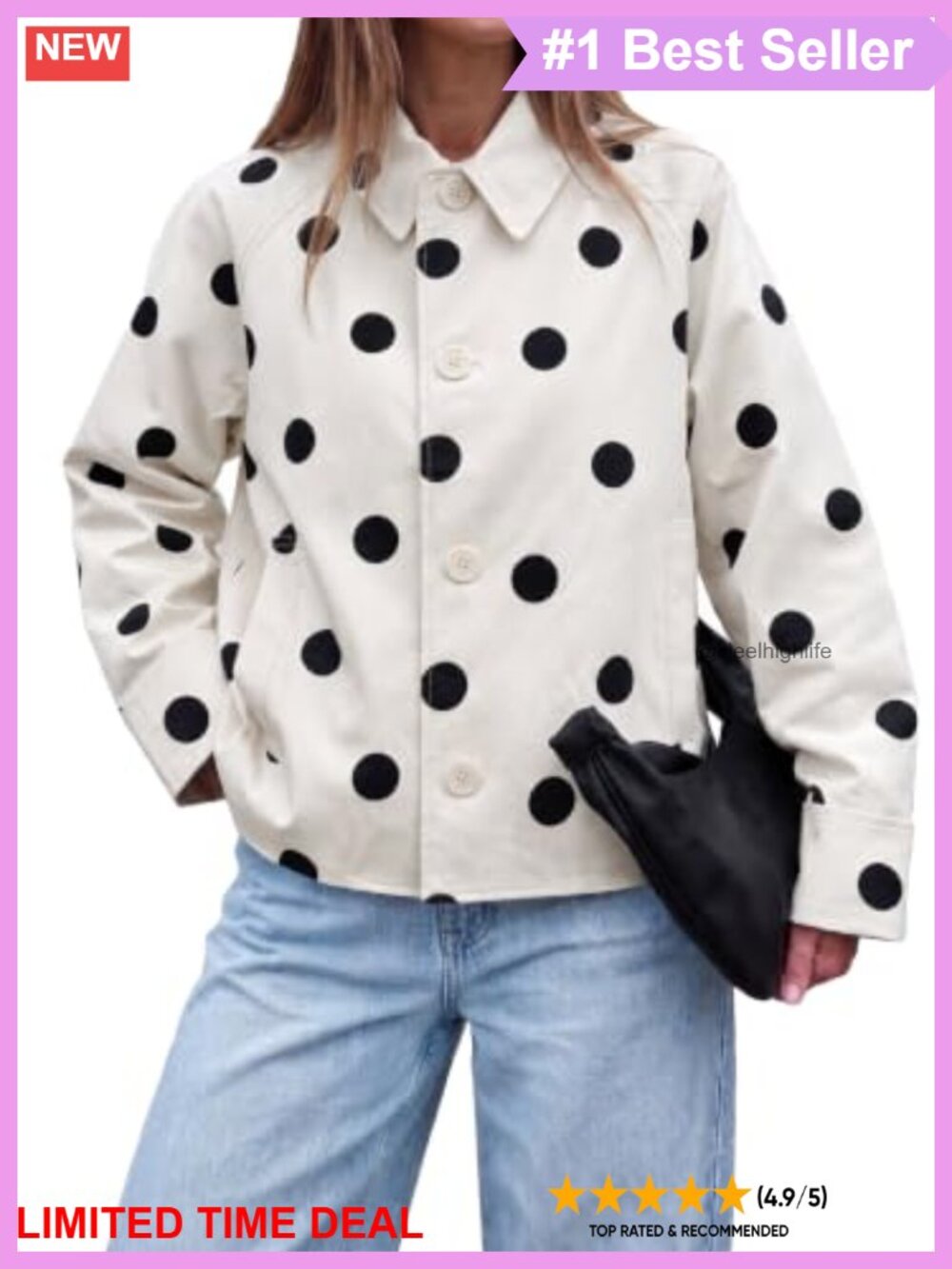 Polka Dot Trench Coat Raglan Sleeve Button Down Fall Jacket